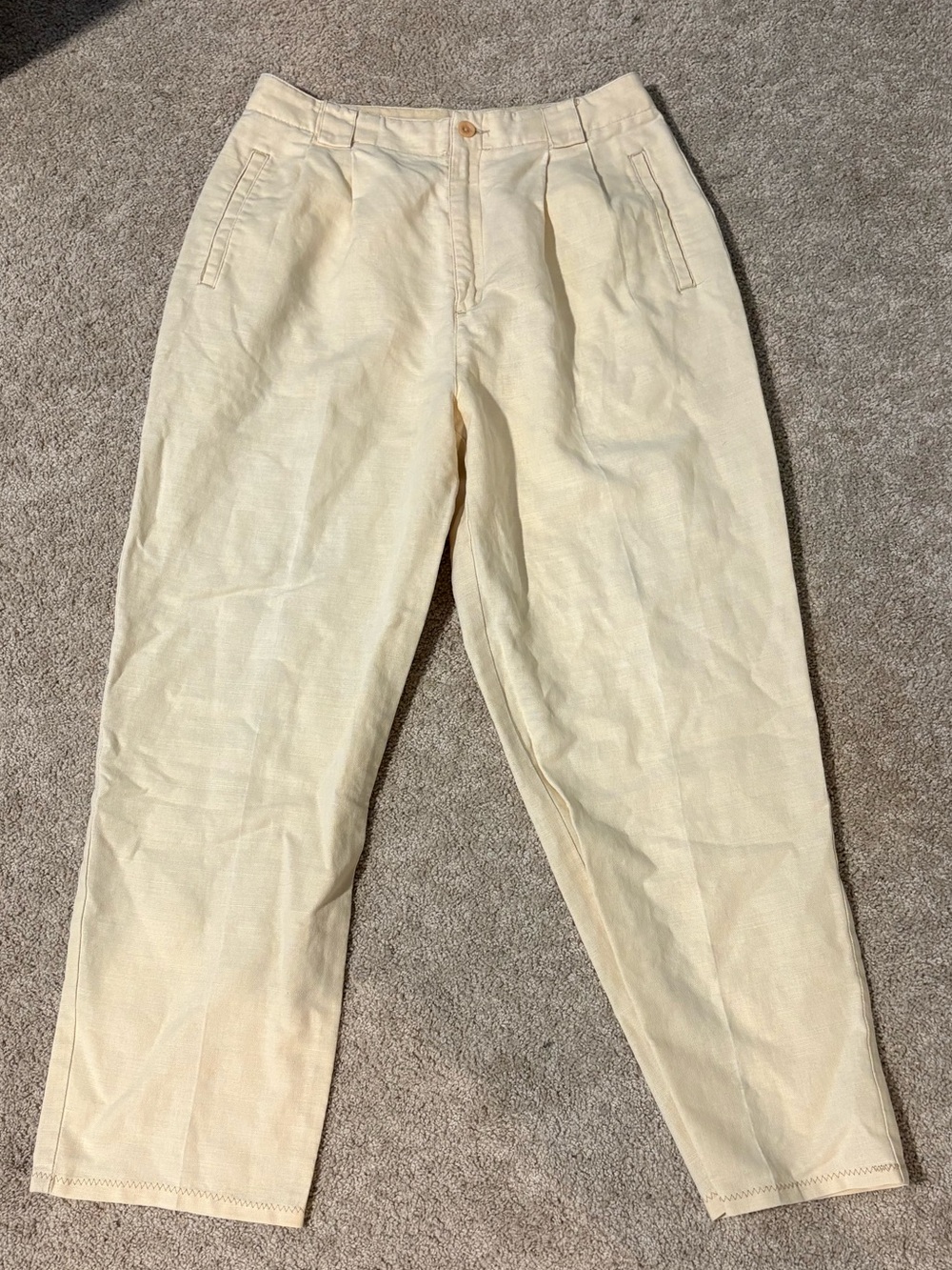 Vintage Liz Claiborne Yellow Linen Blend Ankle Pants Size 12 High Rise